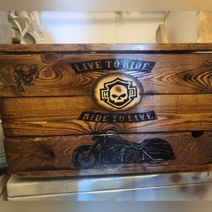 Hand crafted wooden crate with lid. One of a kind.